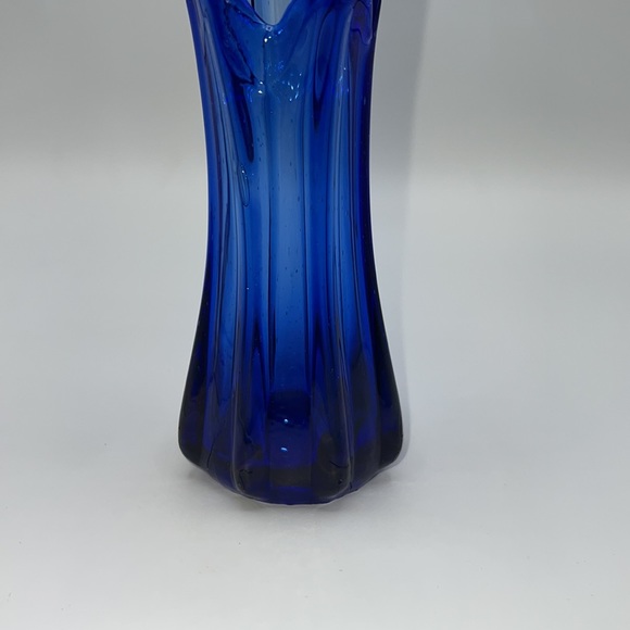 Vintage MCM 5 Finger Cobalt Blue Glass Swung Vase - Picture 5 of 12